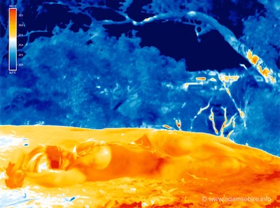 Australian artist Adam Sébire uses an infrared thermographic imager loaned from climate scientists. Whilst they use it to measure heat, Adam's PhD research explores visual representation of climate change and the Anthropocene.