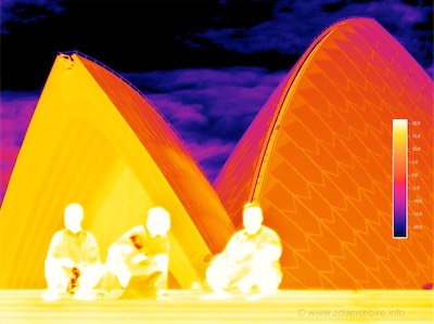 Australian artist Adam Sébire's work uses an infrared thermographic imager loaned from climate scientists. Whilst they use it to measure heat, Adam's PhD research explores visual representation of climate change and the Anthropocene.